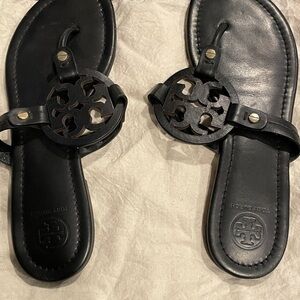 Tory Burch Black Leather Logo Sandals